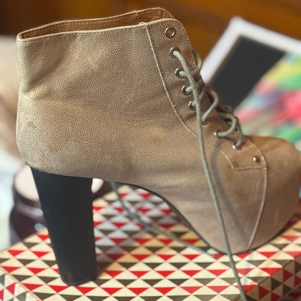 Jeffrey Campbell Grey Lace-Up High Block Heel Ankle Boot